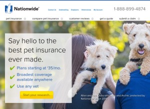 How petinsurance.com looks like on a tablet such as an iPad.