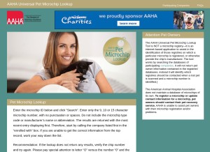 How petmicrochiplookup.org looks like on a tablet such as an iPad.