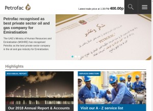 How petrofac.com looks like on a tablet such as an iPad.