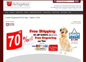 How pettags4less.com looks like on a tablet such as an iPad.