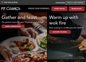 How pfchangs.com looks like on a tablet such as an iPad.