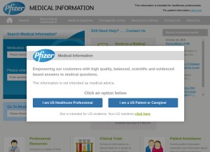 How pfizermedicalinformation.com looks like on a tablet such as an iPad.
