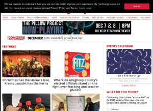 How pghcitypaper.com looks like on a tablet such as an iPad.