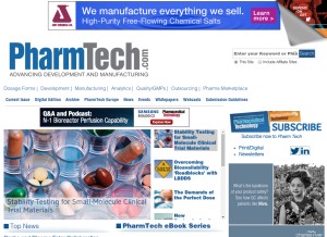 How pharmtech.com looks like on a tablet such as an iPad.