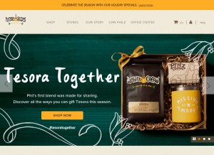 How philzcoffee.com looks like on a tablet such as an iPad.