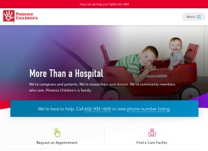How phoenixchildrens.com looks like on a tablet such as an iPad.