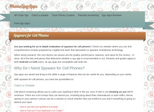 How phonespyapps.com looks like on a tablet such as an iPad.