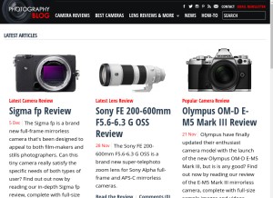 How photographyblog.com looks like on a tablet such as an iPad.