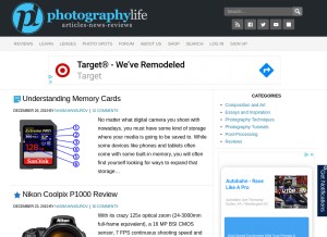 How photographylife.com looks like on a tablet such as an iPad.