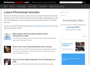 How photoshopessentials.com looks like on a tablet such as an iPad.