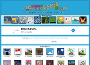 How physicsgames.net looks like on a tablet such as an iPad.