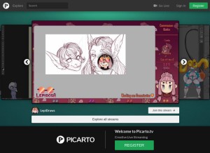 How picarto.tv looks like on a tablet such as an iPad.