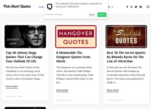 How pickshortquotes.com looks like on a tablet such as an iPad.