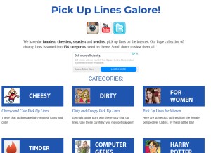 How pickuplinesgalore.com looks like on a tablet such as an iPad.