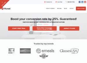 How picreel.com looks like on a tablet such as an iPad.