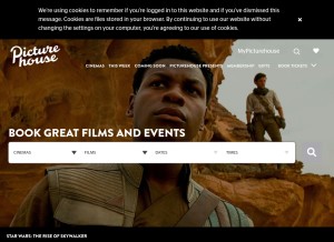How picturehouses.com looks like on a tablet such as an iPad.