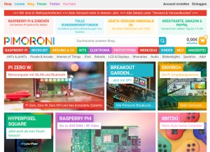 How pimoroni.de looks like on a tablet such as an iPad.