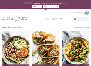 How pinchofyum.com looks like on a tablet such as an iPad.