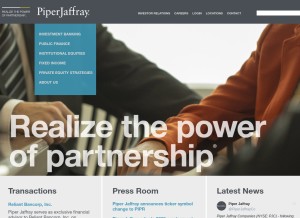 How piperjaffray.com looks like on a tablet such as an iPad.