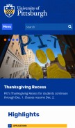 How pitt.edu looks like on a mobile device such as an iPhone.