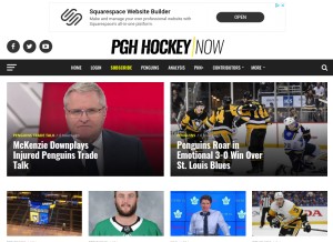 How pittsburghhockeynow.com looks like on a tablet such as an iPad.