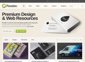 How pixeden.com looks like on a tablet such as an iPad.