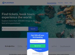 How placepass.com looks like on a tablet such as an iPad.