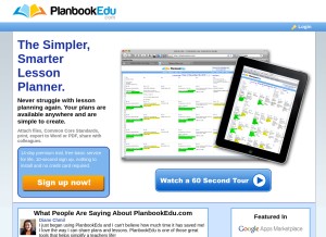 How planbookedu.com looks like on a tablet such as an iPad.