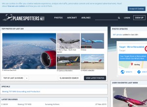 How planespotters.net looks like on a tablet such as an iPad.