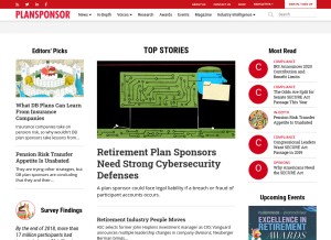 How plansponsor.com looks like on a tablet such as an iPad.