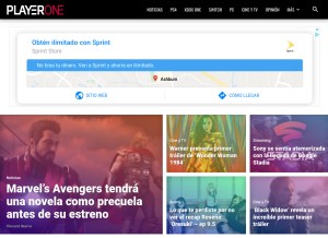 How playerone.vg looks like on a tablet such as an iPad.