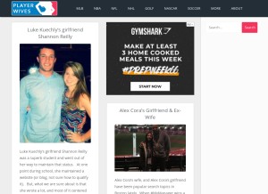 How playerwives.com looks like on a tablet such as an iPad.