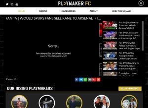 How playmakerfc.com looks like on a tablet such as an iPad.