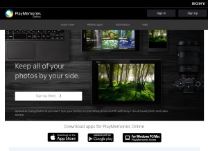How playmemoriesonline.com looks like on a tablet such as an iPad.