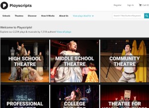 How playscripts.com looks like on a tablet such as an iPad.