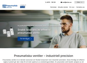 How pneumatiskventil.se looks like on a tablet such as an iPad.
