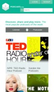 How podcasts.com looks like on a mobile device such as an iPhone.