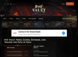 How poe-vault.com looks like on a tablet such as an iPad.