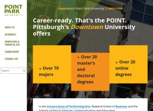 How pointpark.edu looks like on a tablet such as an iPad.