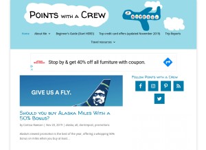 How pointswithacrew.com looks like on a tablet such as an iPad.