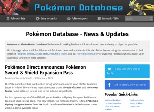 How pokemondb.net looks like on a tablet such as an iPad.