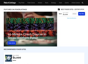 How pokerlistings.com looks like on a tablet such as an iPad.