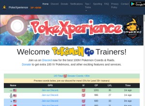 How pokexperience.com looks like on a tablet such as an iPad.
