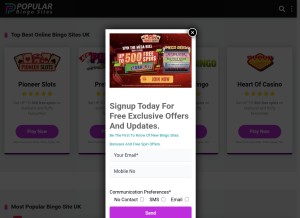 How popularbingosites.co.uk looks like on a tablet such as an iPad.