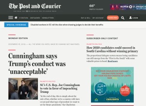 How postandcourier.com looks like on a tablet such as an iPad.