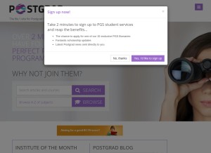 How postgrad.com looks like on a tablet such as an iPad.