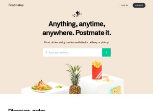 How postmates.com looks like on a tablet such as an iPad.