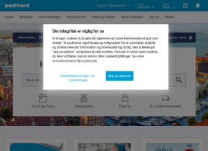 How postnord.dk looks like on a tablet such as an iPad.