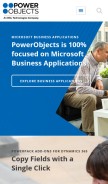 How powerobjects.com looks like on a mobile device such as an iPhone.