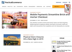 How practicalecommerce.com looks like on a tablet such as an iPad.